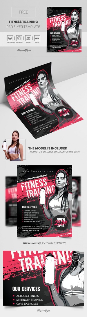 Cartoon Fitness Training Club Flyer Template and Facebook Cover