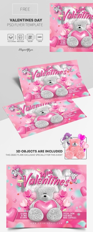 Cartoonish Pink Valentinstag Flyer -Vorlage