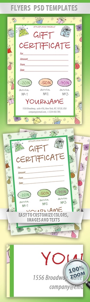 Cute, Bright, Illustrated, Border Gift Certificate Flyer Template