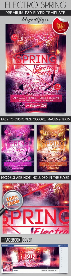 Floral Creative Spring Electro Party Flyer Template and Facebook Cover