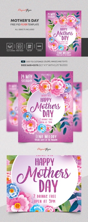 Цветочный элегантный шаблон флаера на День Матери