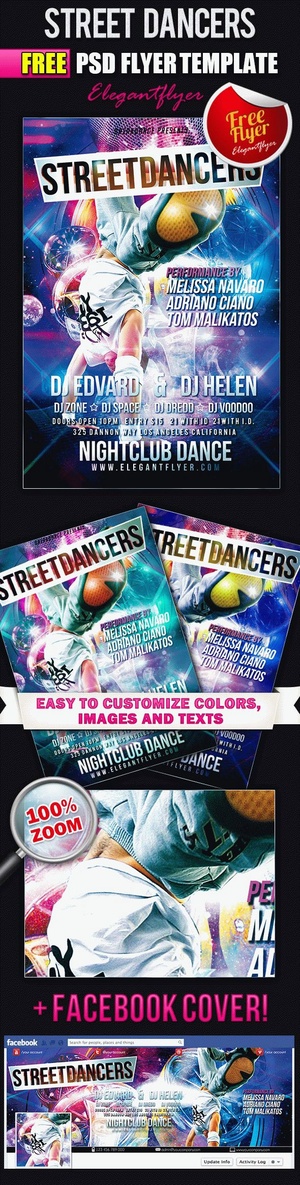 Modèle de flyer de danseurs de rue brillants futuristes avec une couverture Facebook