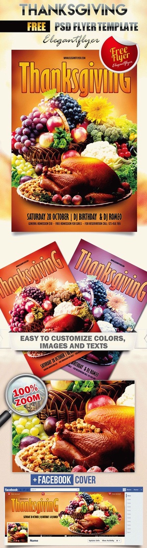Flyer du jour de Thanksgiving et modèle de couverture Facebook
