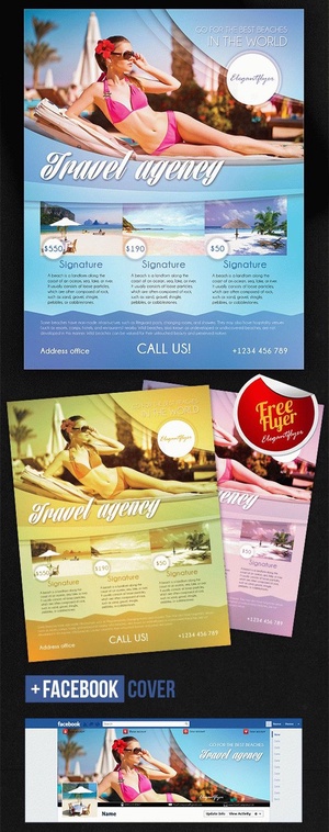 Grid Creative Travel Design Flyer Template and Facebook Cover
