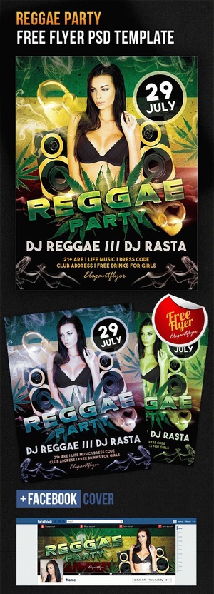 Hip Hop Smoky Reggae Party Flyer Template with a Facebook Cover