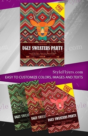 Hippie Retro Ugly Christmas Sweaters Party Flyer Template