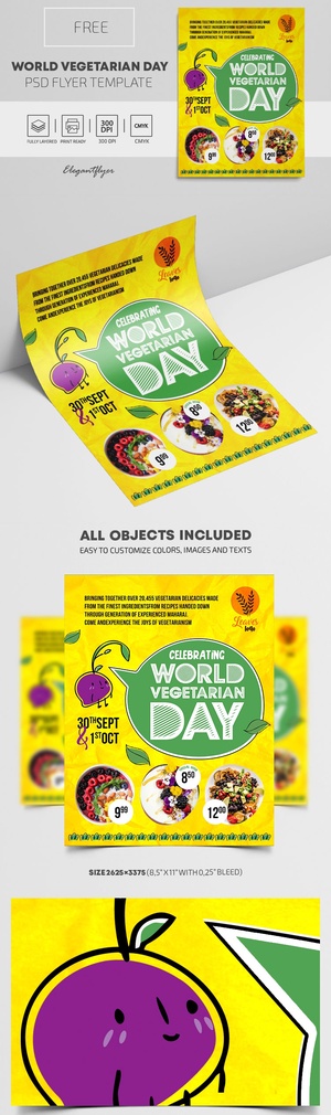 Illustrated Collage World Vegetarian Day Flyer Template