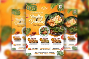 Illustrated Modern Restaurant Food Promotion Flyer Template
