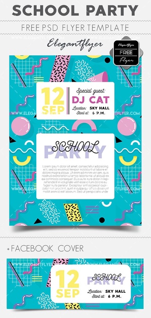 Illustrated School Party Flyer and Facebook Cover Template