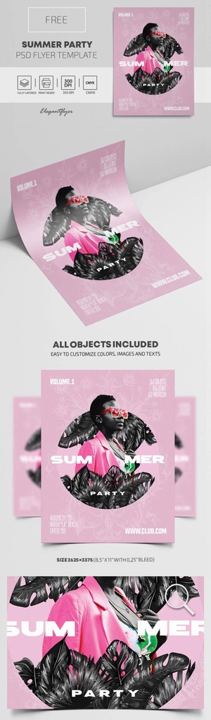 Pink Trendy Abstract Summer Party Flyer Template
