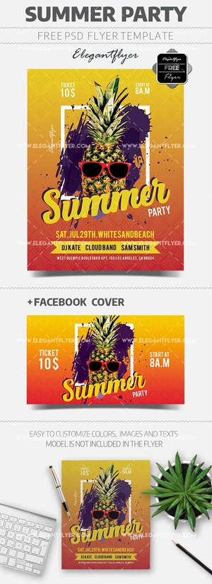 Verspieltes Muster -Sommer -Party -Flyer -Vorlage mit einem Facebook -Cover