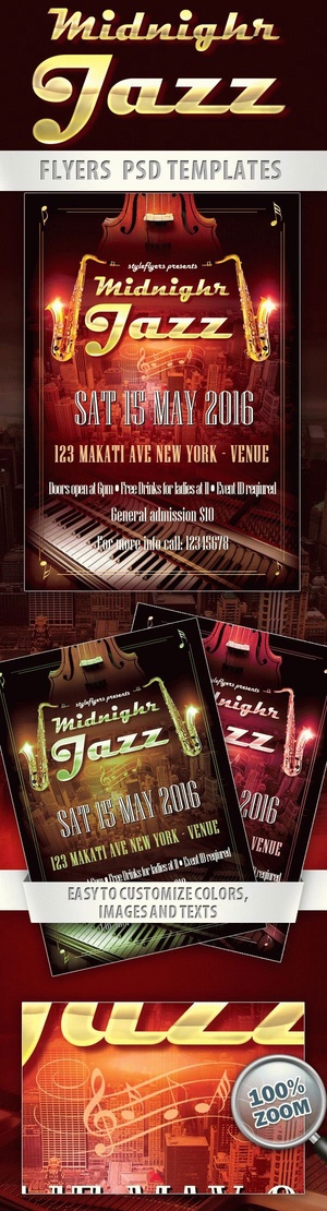 Red, Classic, Urban Jazz Festival Flyer Template