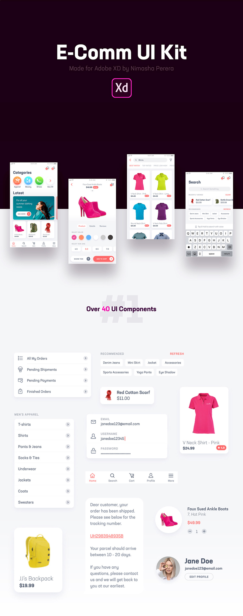 E-Comm Free UI Kit For Adobe XD