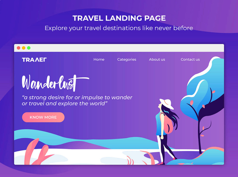 Travel Vector Landing Page – Xd Template