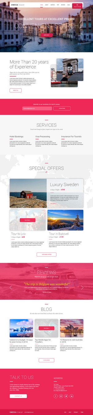 Omega Travel - Adobe XD Landing Page Vorlage