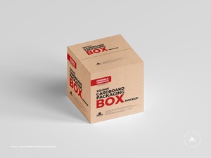3/4 View of Square Cardboard Packaging Box Mockup