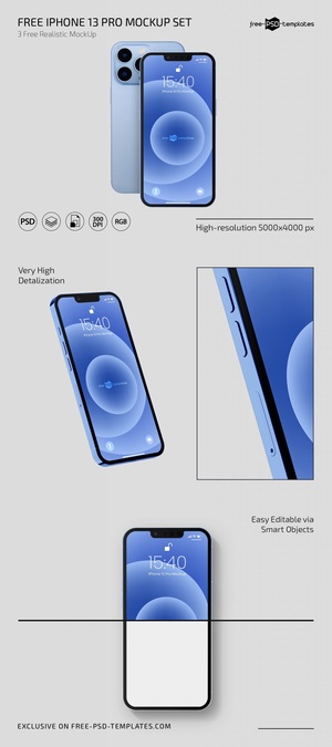 3 View iPhone 13 Pro Mockups