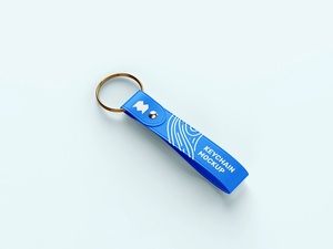 4 Mockups of Strap Keychains in Top and Perspective Sights