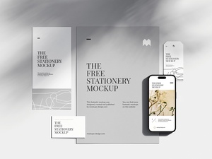 5 Shots of Mobile Mockup and Stationery with Natural Shadows