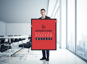 Business Man Holding Poster Mockup