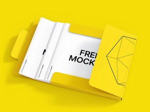 Cardboard Folder and Brochures Mockup
