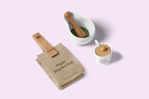 Cute Tiny Paper Bag Mockup with Bowl from Upside