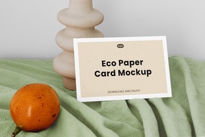 Eco Paper Card Mockup on Blanket in Front Sight