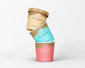 Front Sight of 3 Ice Cream Paper Tubs Mockup