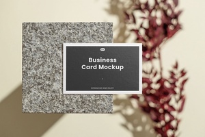 Front Sight of Business Card Mockup with Granite Block