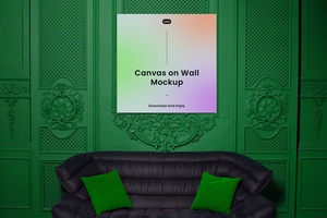 Front Sight of Square Canvas Mockup on Wall