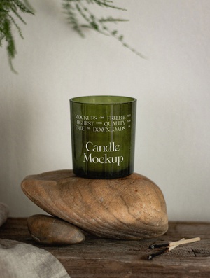 Front View Mockup of Candle on Stone