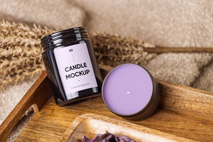 Front View of Artistic Double Candle Mockup on Rustic Setting