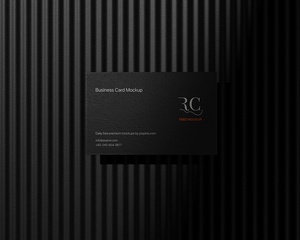 Front View of Business Card Mockup on Striped Shadow Wall