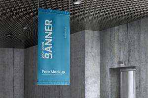 Front View of Drop Down Hanging Banner Mockup