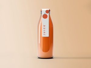 Front View of Realistic Labeled Juice Bottle Mockup