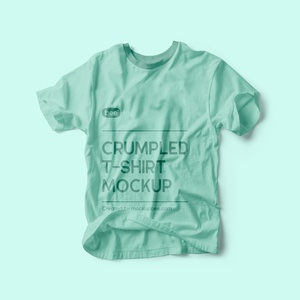 Front View of Round Neck Crumpled T-shirt Mockup