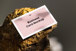 Perspective View of Business Card Mockup on Stone