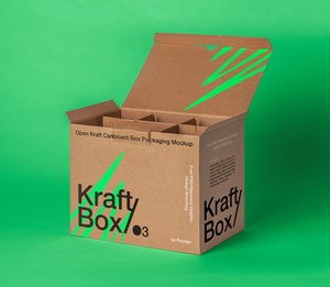 Perspective View of Open Kraft Cardboard Box Mockup