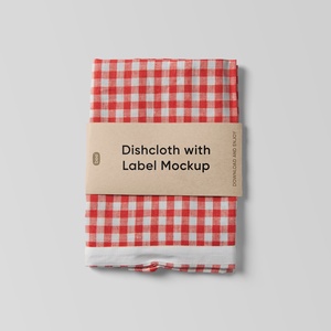 Top View of Dishcloth with Kraft Label Mockup
