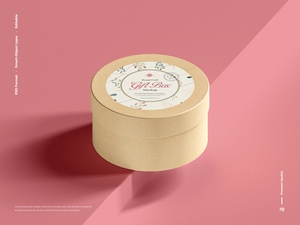 Top View of Round Craft Gift Box Mockup on Edge