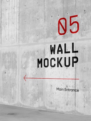 Wayfinding Mockup Perspective View on Concrete Wall