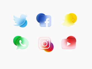 Iconos de las redes sociales con efecto de cristal esmerilado