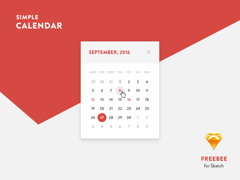 シンプルなカレンダーデザイン 無料sketchアプリのリソース Sketchリソースのダウンロード