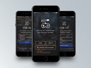 Gaming App Splash, Register and Sign Up Screens