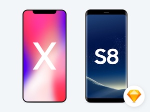 iPhone X and Samsung S8 Flat Mockups