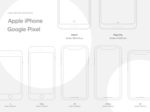 iPhone と Google ピクセル Sketch リソースのライン モックアップ