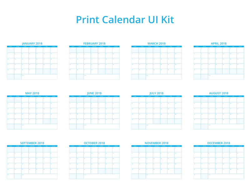 18年印刷カレンダー Ui キット Sketch リソース 無料sketchアプリのリソース Sketchリソースのダウンロード