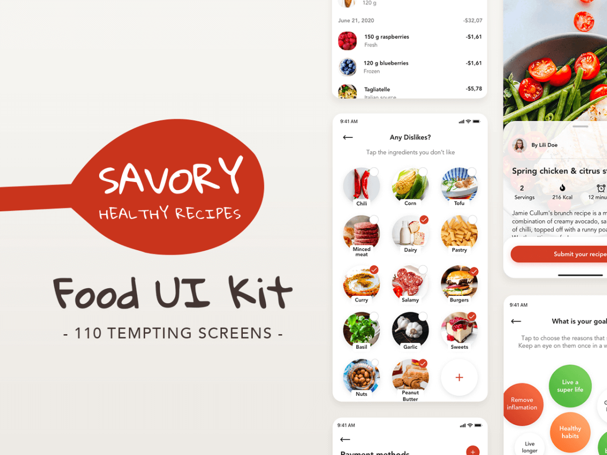 Savory App UI Kit - Free Sketch Resource