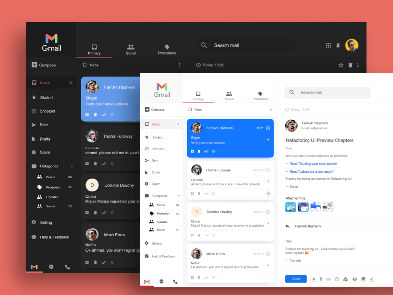 Gmail Redesign Concept Sketch Resource - Sketch UI Kits - Download ...