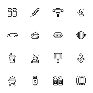 16 Line Barbecue Icons
